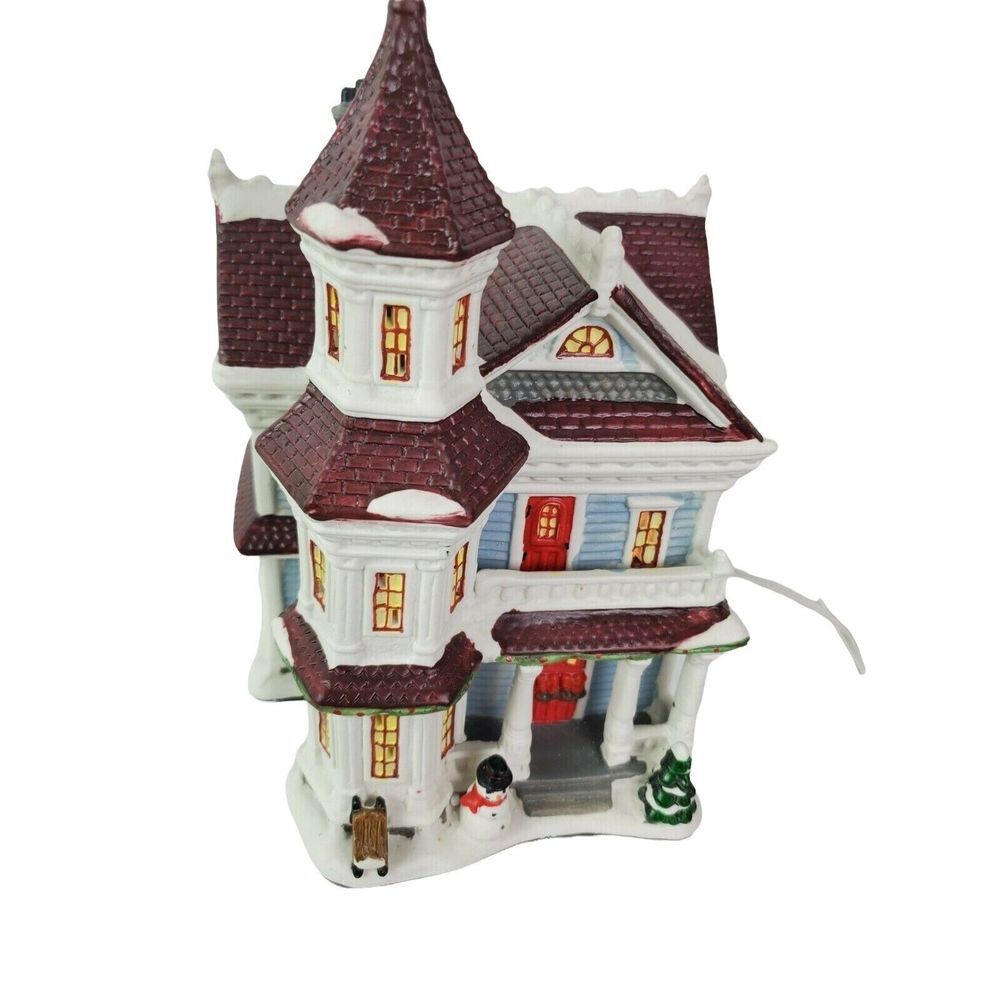 Vintage Christmas Village‎ Lighted Porcelain Blue Victorian House 3 Story